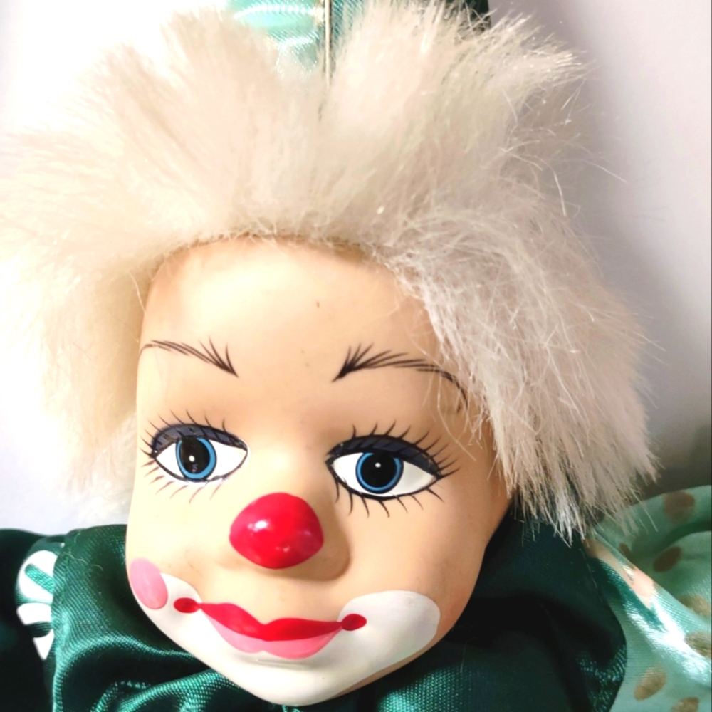 Vintage Porcelain Head Clown Doll body sitting on a Swing Hand painted - Picture 5 of 10